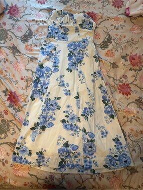 Target Strapless White Midi Dress with Blue Floral Print